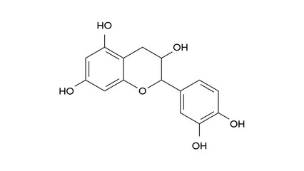 epicatechin molecule, structural chemical formula, ball-and-stick model, isolated image e181