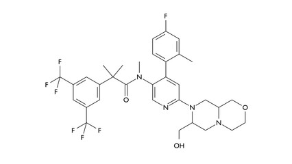 elinzanetant molecule, structural chemical formula, ball-and-stick model, isolated image neurokinin antagonist