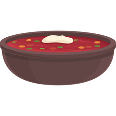 Pixel Art Bowl of Borscht Soup Topped with Sour Cream and Green Herbs on a Transparent Background
