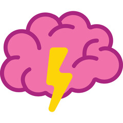 Pink Brain with Yellow Lightning Bolt Symbolizing Idea and Creativity on Transparent Background