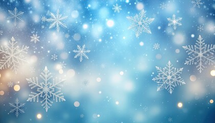 Winter wonderland scene snowflakes falling background with blue bokeh atmospheric visuals tranquil winter environment aesthetic perspective captivating snowy atmosphere