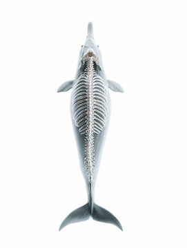 Anatomical illustration showing the internal skeleton of a dolphin. Represents marine biology, skeletal structure, science, and education. Great for medical or scientific uses.