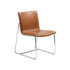 Modern brown leather chair with chrome legs isolated on transparent background