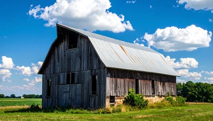 Old Wooden Barn Under a Blue Sky.
