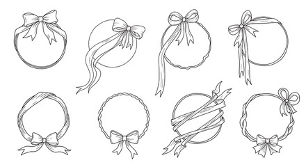 Collection of hand drawn easter egg frames with ribbons and bows decorative elements