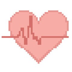 Obraz premium Heart with EKG line monitor pixel art icon for cardiology health concept
