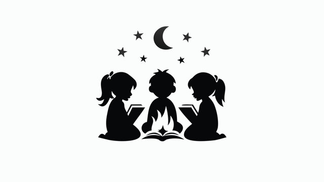 Whimsical conceptual illustration of children enjoying a stargazing storytime adventure under a magical night sky filled with constellations and celestial wonders