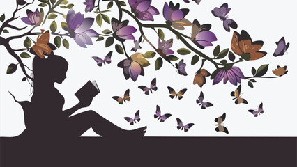 Detailed flat vector illustration of a young girl in silhouette showcasing a clean modern design suitable for various creative projects and branding