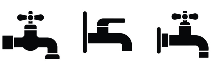 Fototapeta premium Faucet icons featuring water taps, kitchen faucets, and plumbing set illustrations, including isolated shower and tap icons, perfect for home improvement