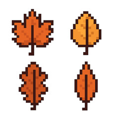Obraz premium Autumn leaves vector icons set: simple pixel style seasonal symbols