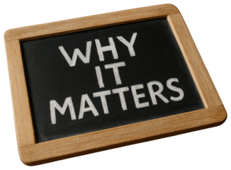 Chalkboard with Text WHY IT MATTERS Written in White Chalk blackboard writing isolated on a transparent background