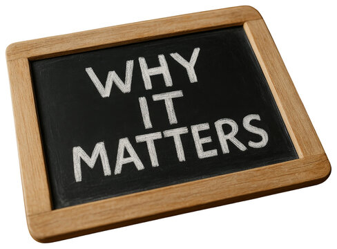 Chalkboard with Text WHY IT MATTERS Written in White Chalk blackboard writing isolated on a transparent background