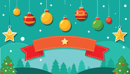 Christmas holiday card illustration with decorated vector Christmas tree and snowflake pattern