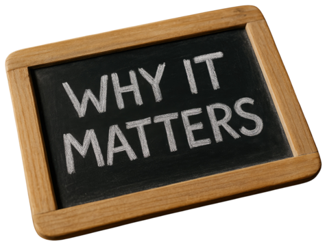 Chalkboard with the words Why It Matters written in white chalk blackboard writing isolated on a transparent background