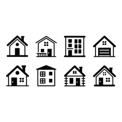 Collection of simple black and white house icons
