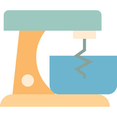 Pastel Blue and Orange Stand Mixer with Attached Beater in Kitchen Setting with Simple Geometric Design and Transparent Background