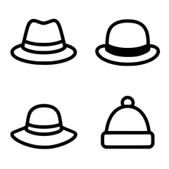 4 Icons of hat illustration, black, transparent background