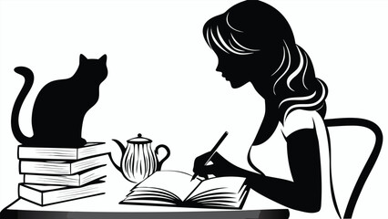 Artistic silhouette of a woman creatively sketching rendered as a dynamic and colorful vector design perfect for creative projects and artistic inspiration