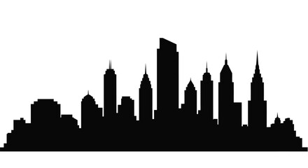 Black silhouette of a modern city skyline isolated on