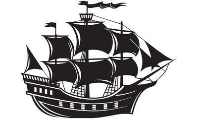 Vintage Sailing Ship Vector – Old Boat Silhouette, Pirate Vessel, Maritime Ocean Design