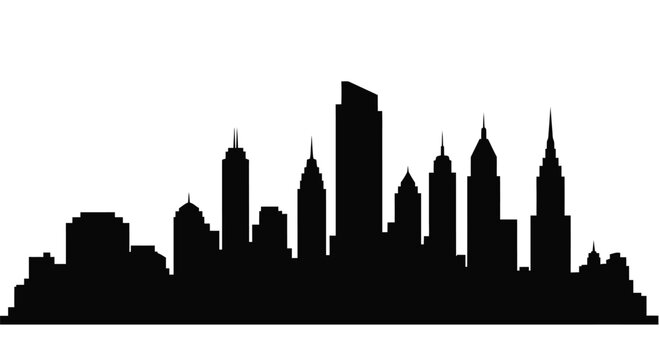 Black silhouette of a modern city skyline isolated on