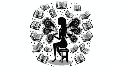 Dynamic composition featuring the silhouette of a young woman rendered in a vibrant cmyk color model with diverse color options and classic typography