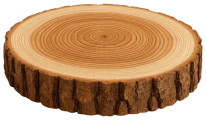 Cross Section of a Tree Trunk with Visible Growth Rings and Bark wood timber isolated on a transparent background