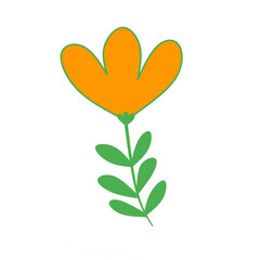 Simple orange flower with green stem and leaves