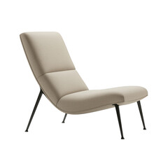Modern beige lounge chair with slim black legs isolated on transparent background