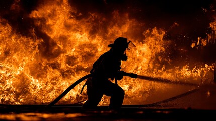 Obraz premium A male firefighter working to put out a massive blaze