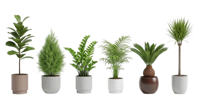 3d icon of collection of various green potted house plants isolated on transparent background isolated on transparent background