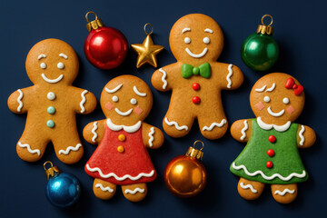 Gingerbread family cookies celebrating happy Christmas holidays