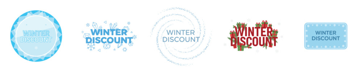"Winter discount" writing in various styles and designs. Vektor, design, minimalist, illustrations, set icon