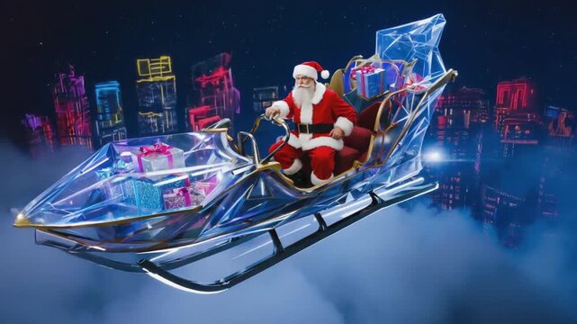 Santa Claus in a futuristic sleigh.