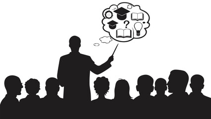 Flat vector illustration of a teacher silhouette representing education knowledge and guidance in a simple modern design suitable for educational materials and concepts