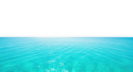 Blue ocean water with horizon and white sky, isolated on transparent background