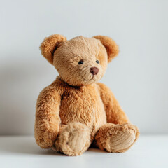 Obraz premium Cute brown teddy bear on white background with soft texture and adorable design. National American Teddy Bear Day