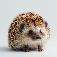 Obraz premium Adorable hedgehog with spiky brown fur and curious expression on white background. Hedgehog Day