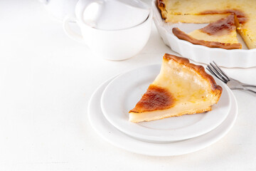 Traditional american Water Pie. Great Depression era recipe, sweet buttery pie cake with translucent custard custard, made with pie shell, water, flour, butter and sugar