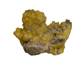crystalline sulfur mineral on white, isolated