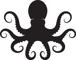 Obraz premium Stylized black silhouette of an octopus with eight curled tentacles against a white background minimalist ocean creature graphic