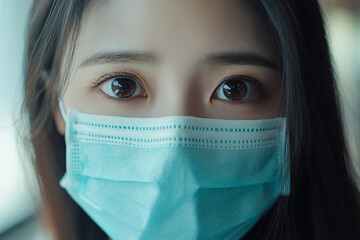 Generative AI image of a teacher doctor medical worker in medical mask standing in classroom during pandemic