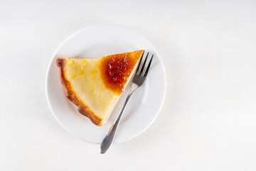 Traditional american Water Pie. Great Depression era recipe, sweet buttery pie cake with translucent custard custard, made with pie shell, water, flour, butter and sugar