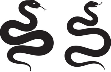 Obraz premium Two stylized black silhouette snakes coiled and ready to strike against a stark white background symbolizing danger and mystery