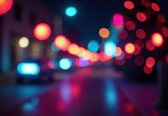 Blurred Street Scene at Night with Bokeh Lights