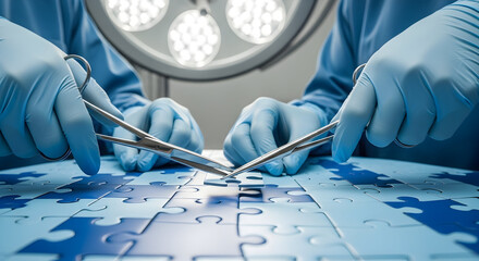 Surgical Precision Hands Manipulating Puzzle Pieces Concept