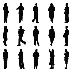 Vector collection set of individual people silhouettes.	
