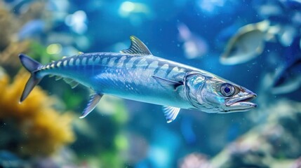 Fototapeta premium Fierce Barracuda Swimming Underwater