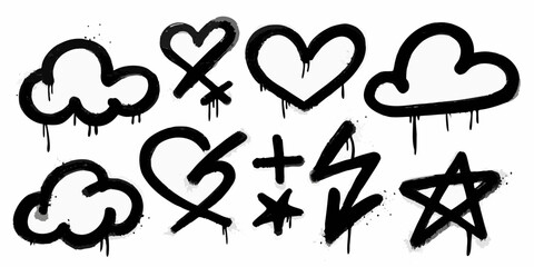 Black graffiti style symbols with drips on white background © Bijoy