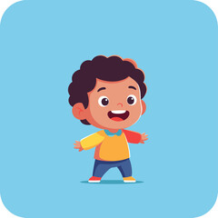 Joyful Cartoon Boy with Open Arms and Cheerful Expression.
